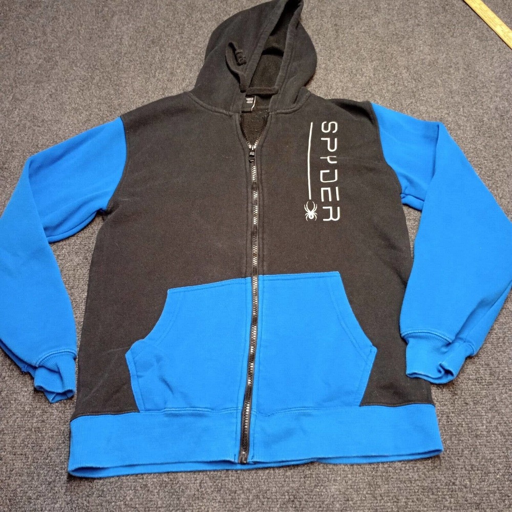 Spyder Hoodie Adult Medium‎ Black Fleece Pullover Sweater BIG Spellout Full Zip